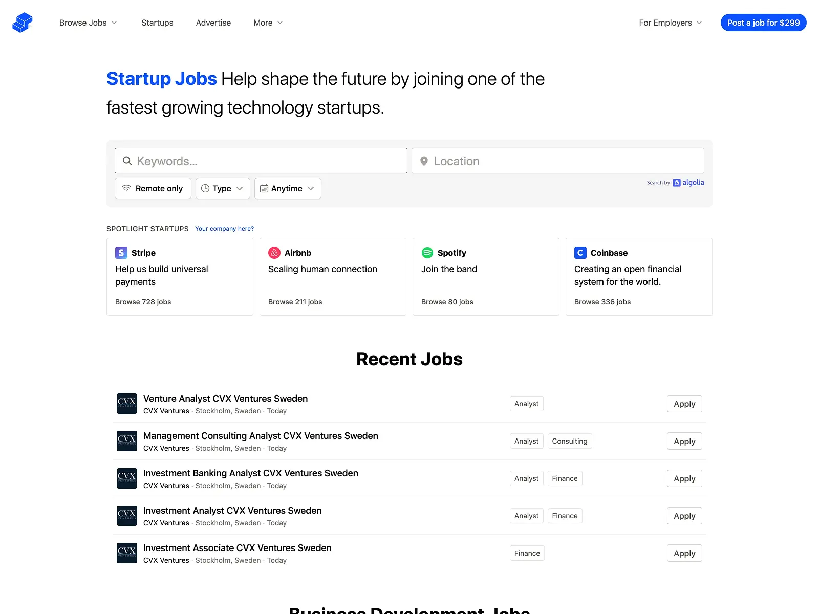 Screenshot of Startup Jobs