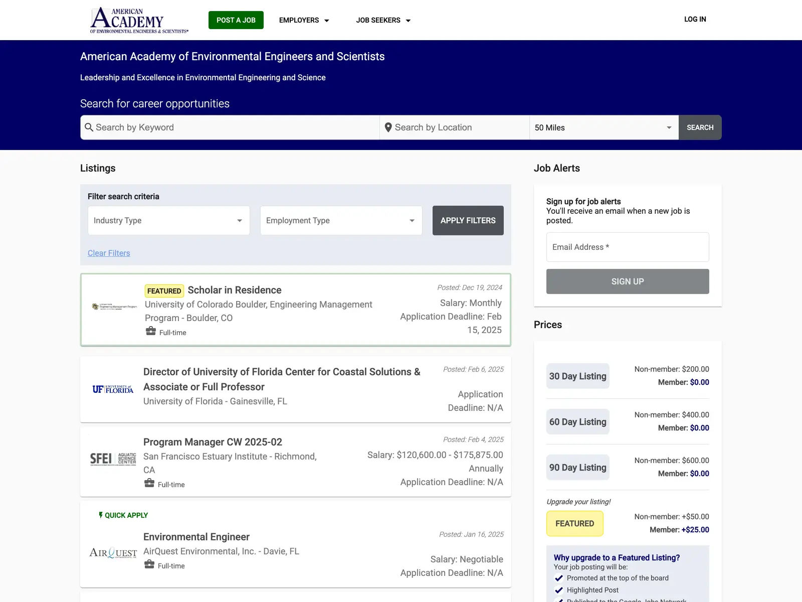 Screenshot of AAEES Career Center